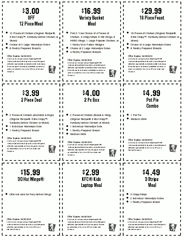 2010年4月美国肯德基KFC电子优惠券,有效期2010年4月30日 - 5iKFC电子优惠券